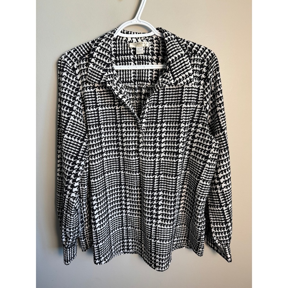 Kenar Womens Black White Houndstooth Blouse XL Professional Office Classic Chic